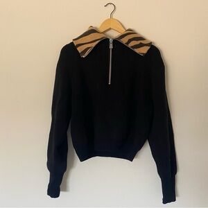 Zara Black Sweater with Brown Striped Collar